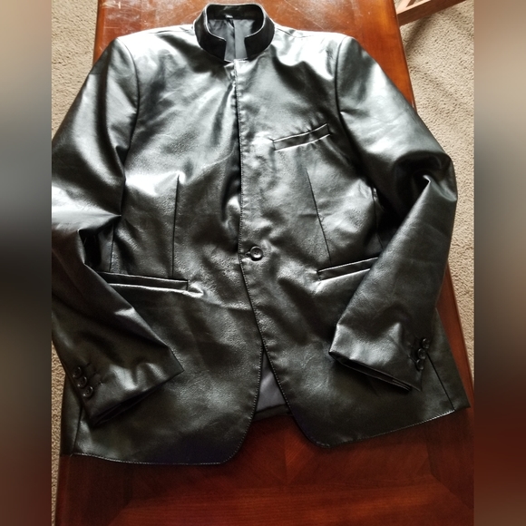 Nehru Collar Leather Jacket L - Picture 3 of 13